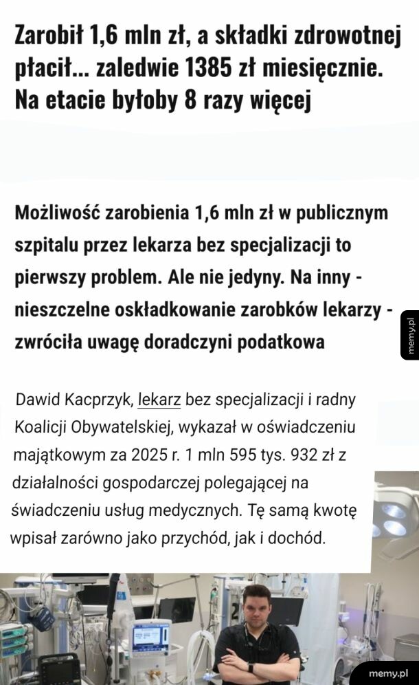 Mężczyzna w białym fartuchu lekarskim w szpitalu, obok niego sprzęt medyczny.