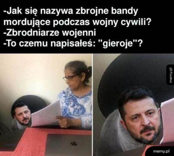 Kobieta trzymająca kartkę z tekstem, mężczyzna z głową w tle.