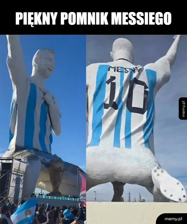 Pomnik przedstawiający postać w koszulce z numerem 10, z flagą Argentyny.