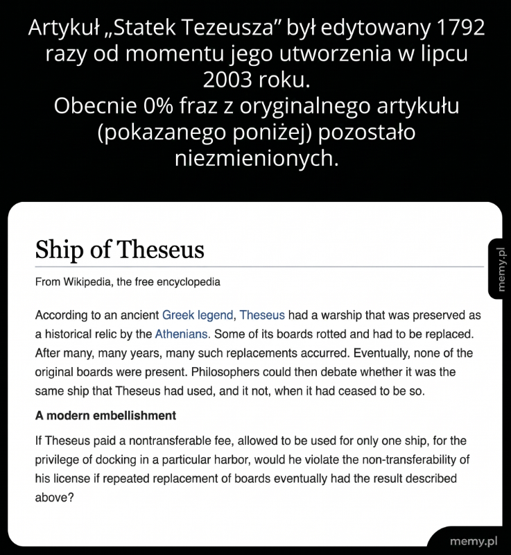 Paradoks Statku Tezeusza w praktyce