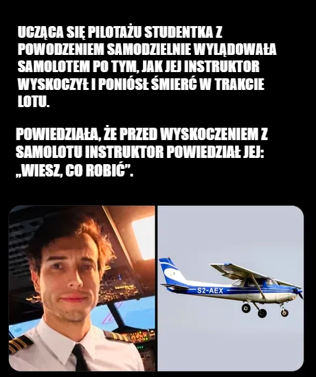 Mężczyzna w kokpicie samolotu oraz zdjęcie małego samolotu.