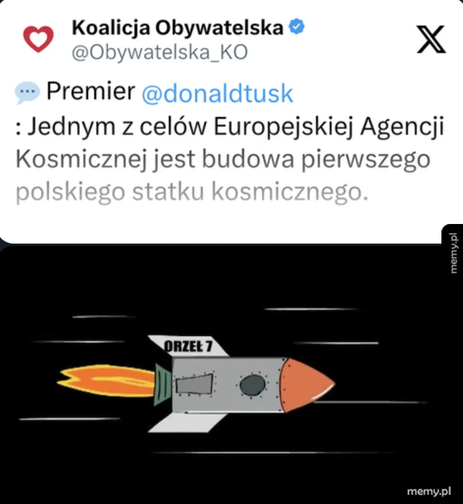 Rysunek rakiety z ognistym napędem w locie.