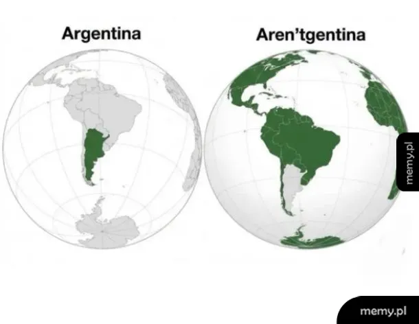 Mapa świata z zaznaczoną Argentyną i zmienioną nazwą na Aren’tgentina.