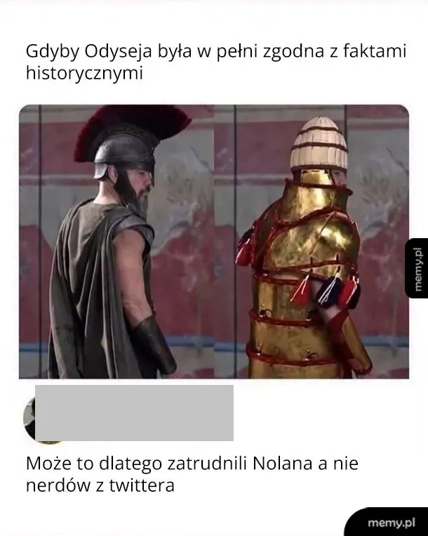 Dwaj mężczyźni w historycznych zbrojach, jeden w hełmie, drugi w złotej zbroi.