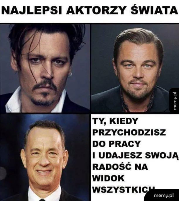 Trzy portrety znanych aktorów w różnych emocjach.
