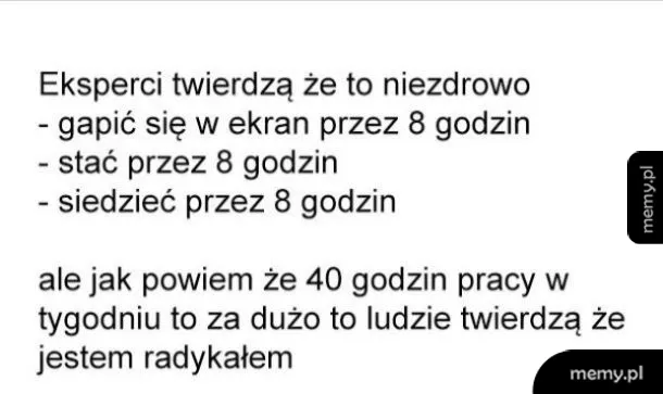 Tekst na białym tle z czarnymi napisami o zdrowiu i pracy.