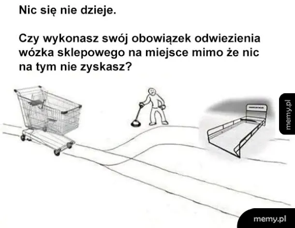 Osoba z wózkiem sklepowym i pusty regał.