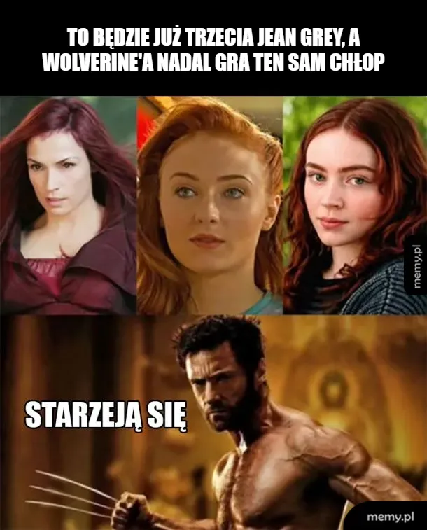 Trzy aktorki grające Jean Grey oraz Hugh Jackman jako Wolverine.