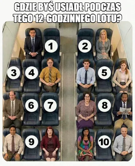 Siedzenia w samolocie z pasażerami w różnych miejscach.