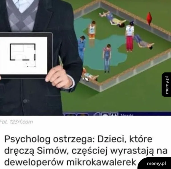 Osoba trzymająca tablet z grafiką przedstawiającą dzieci bawiące się w symulacji.