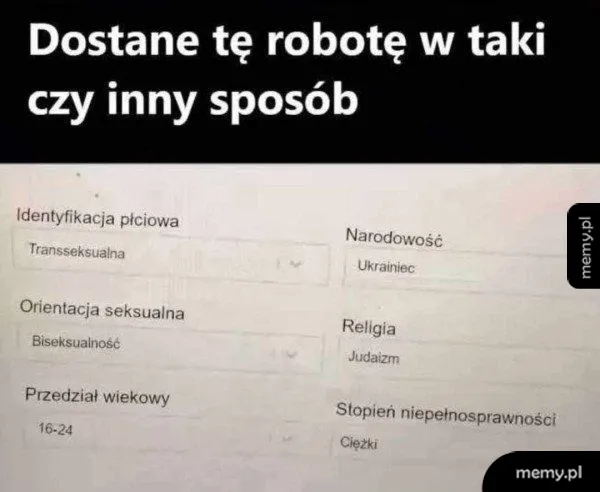 Zdjęcie ekranu z formularzem rekrutacyjnym i pytaniem o zdobycie pracy.