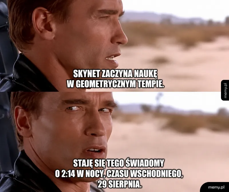 Arnold Schwarzenegger jako Terminator w samochodzie z napisami
