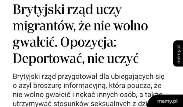 Tekst memu o brytyjskim rządzie uczącym migrantów