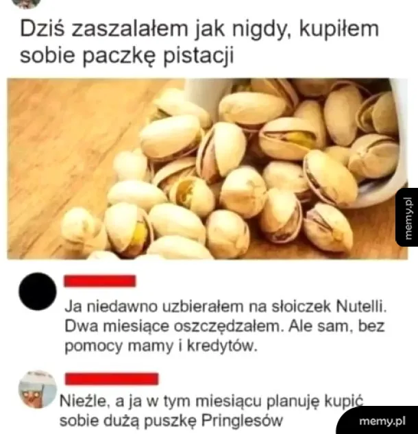 Mem z pistacjami i komentarzami o drogich produktach.