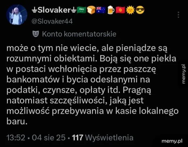 Zrzut ekranu z tweeta użytkownika Slovaker na czarnym tle.