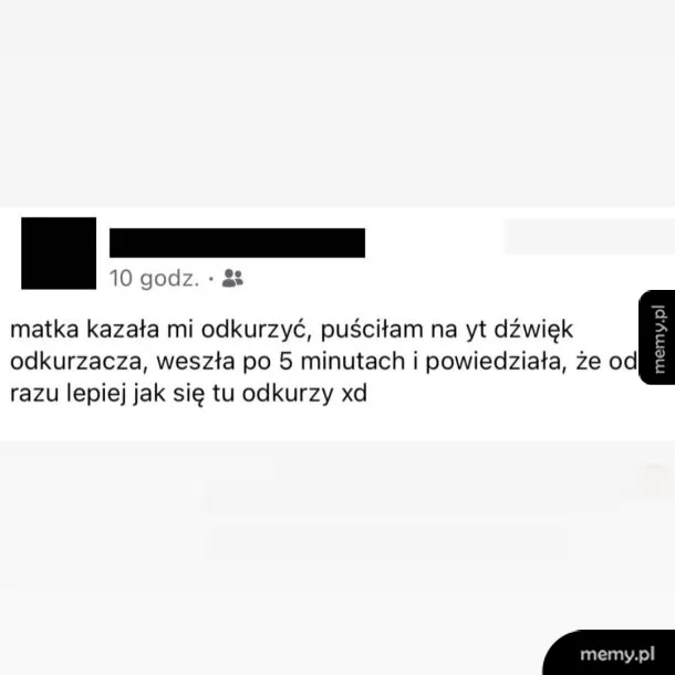 Zrzut ekranu z postu w mediach społecznościowych o sprytnym unikaniu sprzątania.
