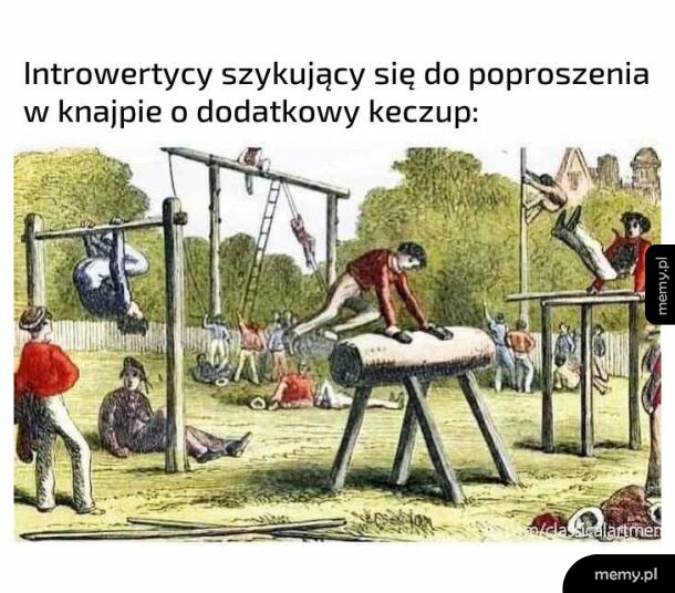Rycina przedstawiająca ludzi ćwiczących gimnastykę i akrobacje.