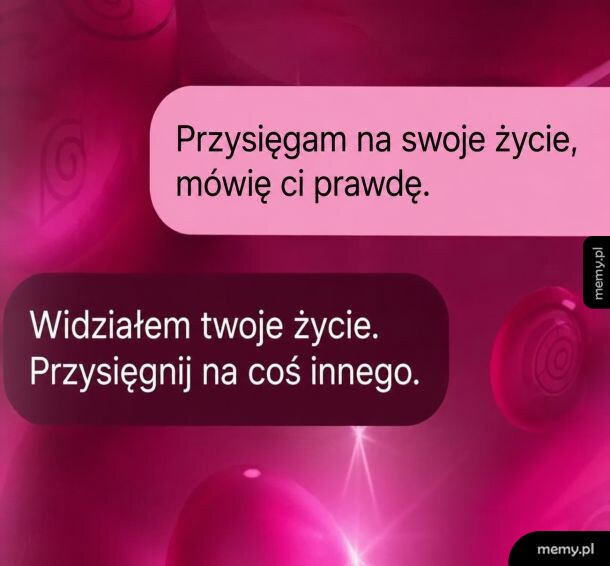 Zrzut ekranu z czatu z rozmową o przysięganiu na życie.